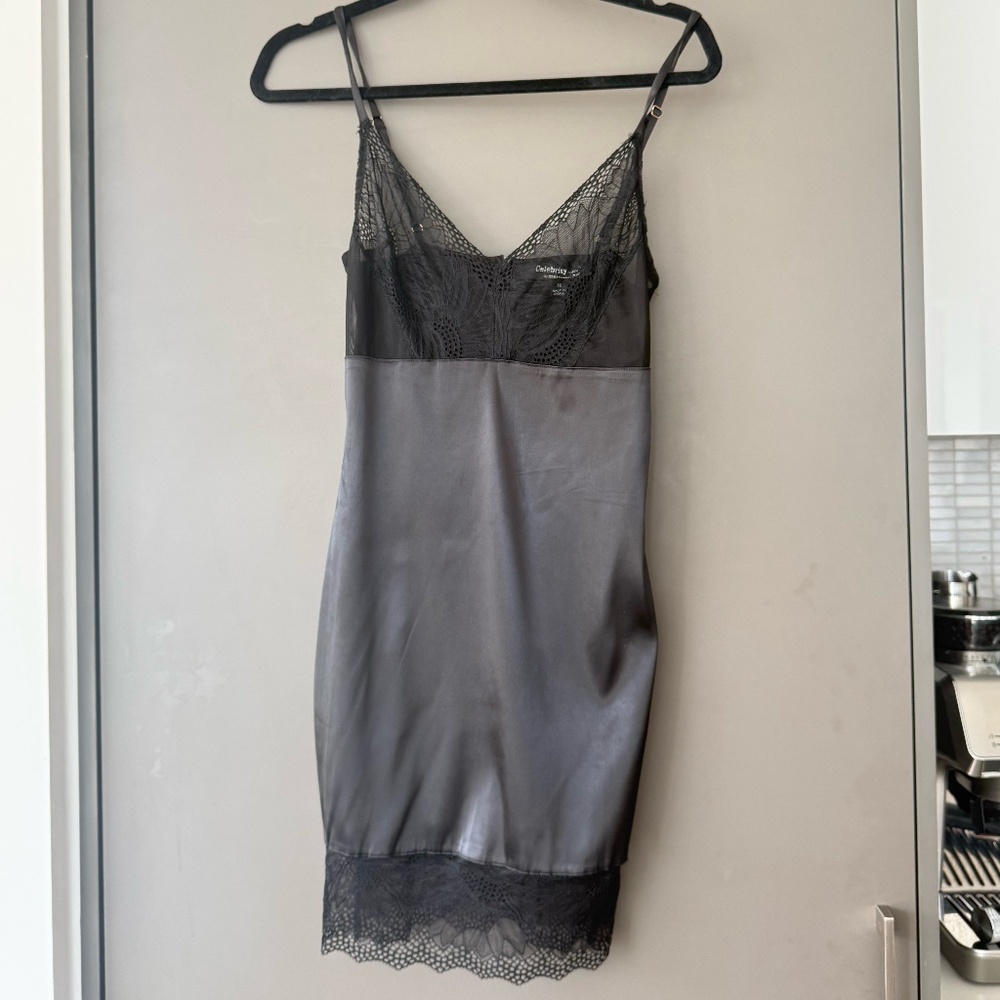 Black Silky Lace Lingerie Slip Dress Size S